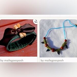 Bundle: Handmade corduroy fabric Fall cuff bracelet & fabric bead leaf necklace